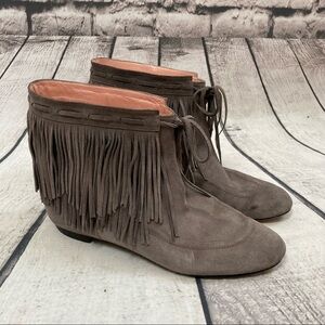 Alexandra Neel Gray Fringe Leather Moccasin Boots size 6.5, 36 made in Italy